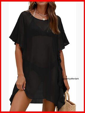 Lightweight Chiffon Swimsuit Cover Up with Ruffled Sleeves